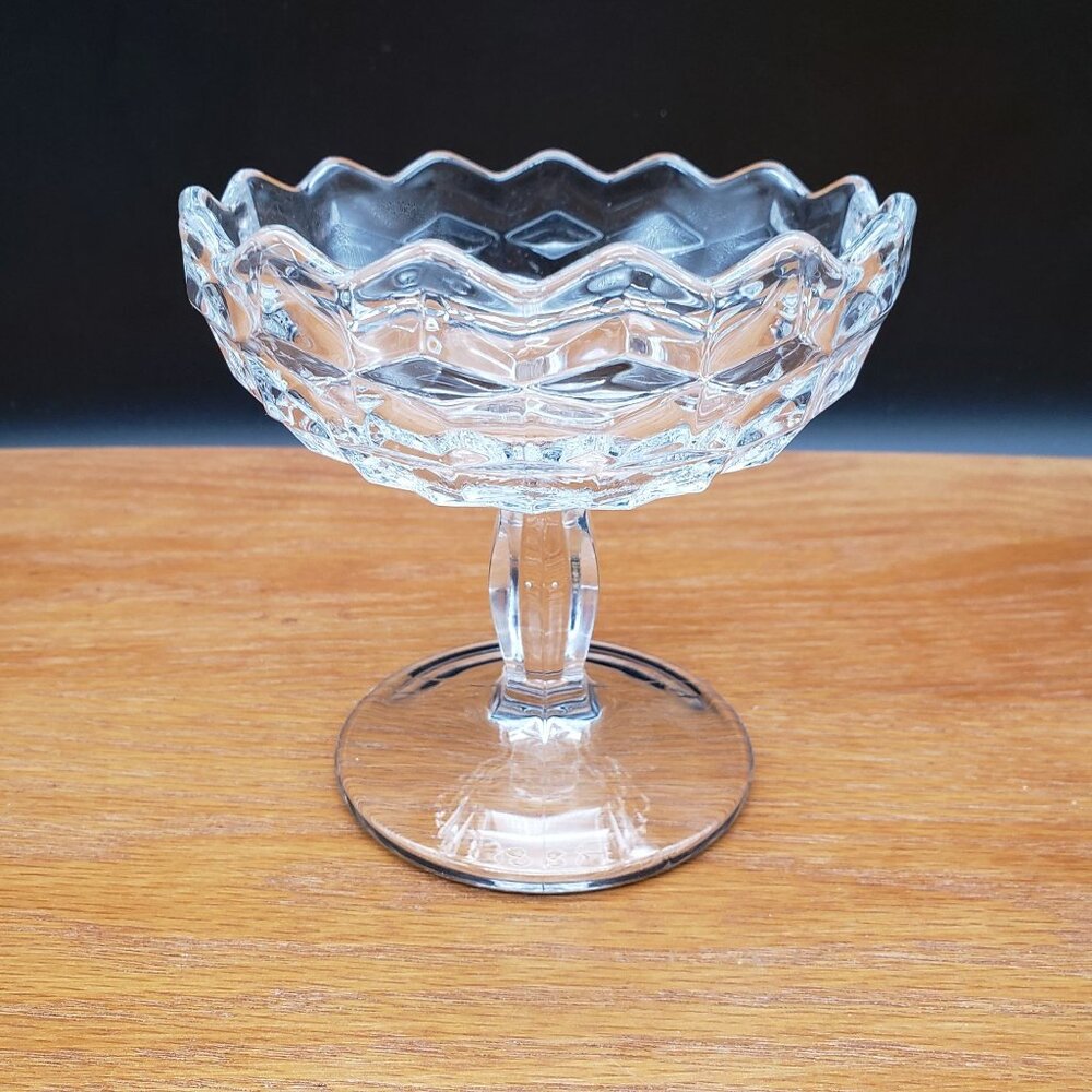 Fostoria American Clear Footed Sherbet Jelly Dish Faceted Stem 4.25"